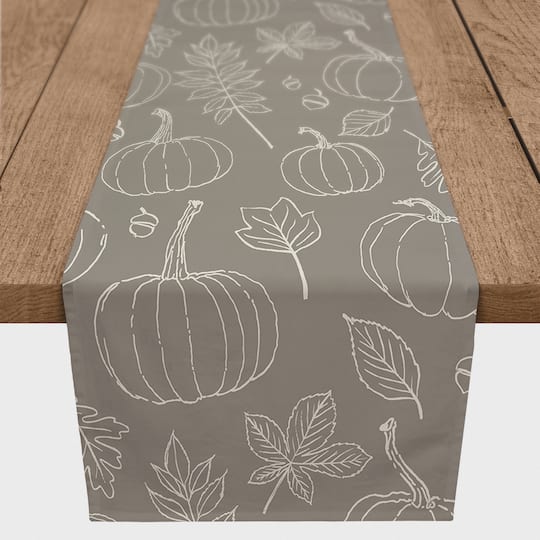 72'' Gray Fall Pattern Cotton Twill Runner